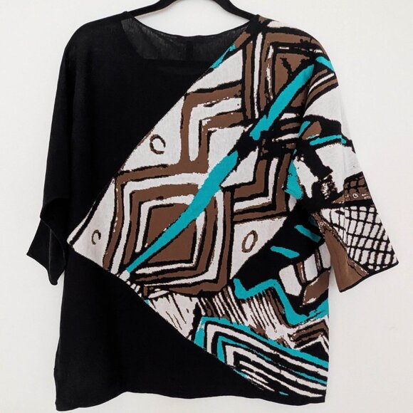 Lafayette 148 NY Women Multi-Colored 2/3 Sleeve Top 100% Cotton Blouse Size M - Picture 2 of 8